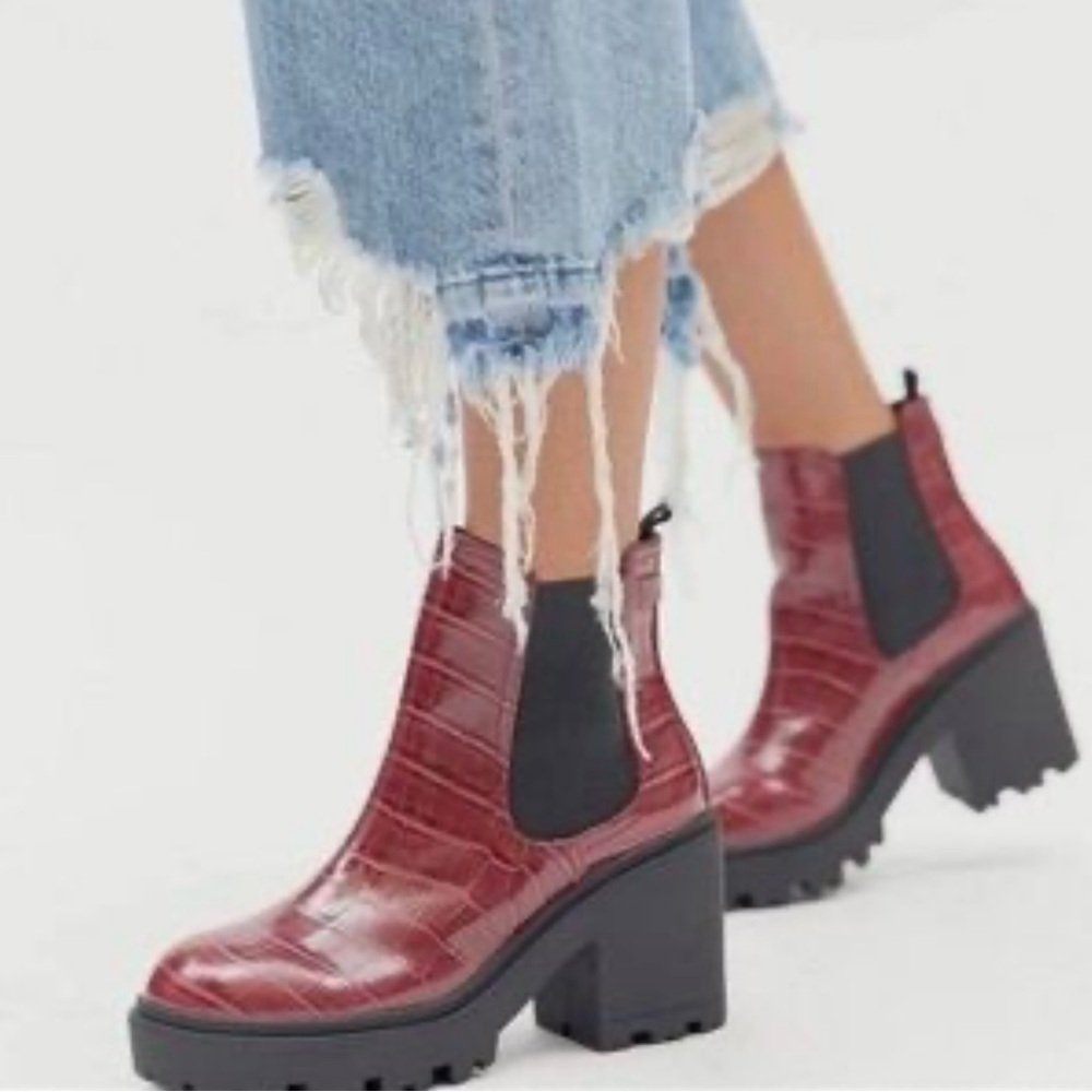 Urban Outfitters Red Ankle Boots with Block Heel